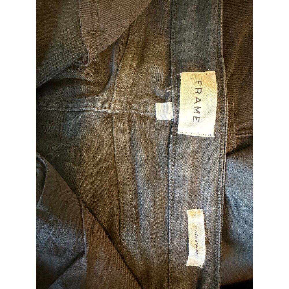 Frame Le One Skinny Black Organic Cotton Blend High-Waist Stretch Jeans Size 1 - Picture 4 of 6
